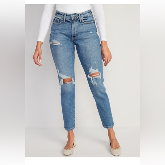 Old Navy O.G. High-Waisted O.G. ripped distressed blue jeans button close - Picture 2 of 16